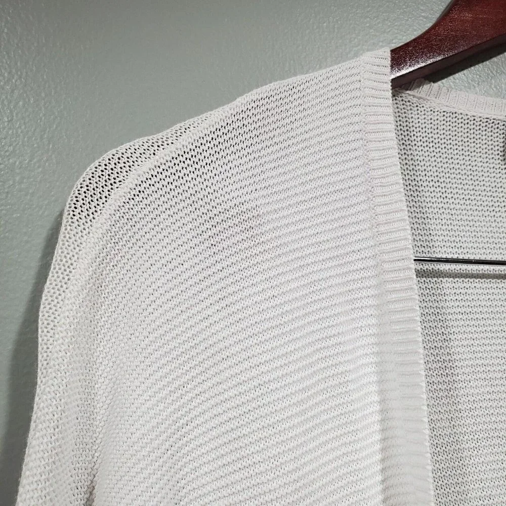 W By Worth Women's Ribbed Open Front Long Sleeve Cardigan Sweater White Pocket S